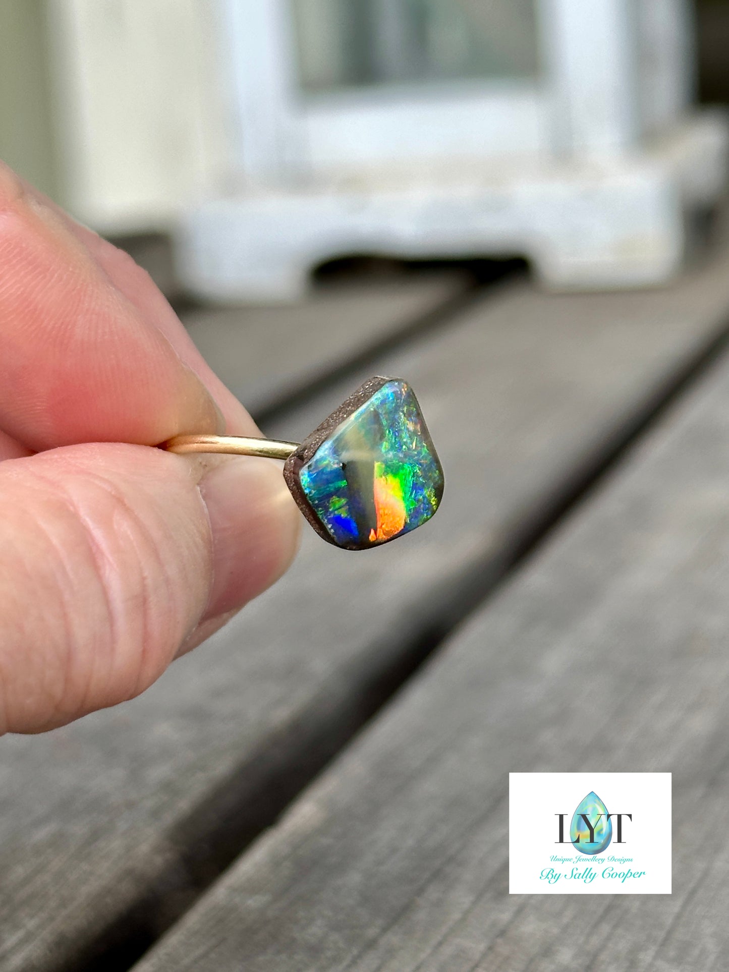 Vivid Multi Coloured Boulder Opal Ring