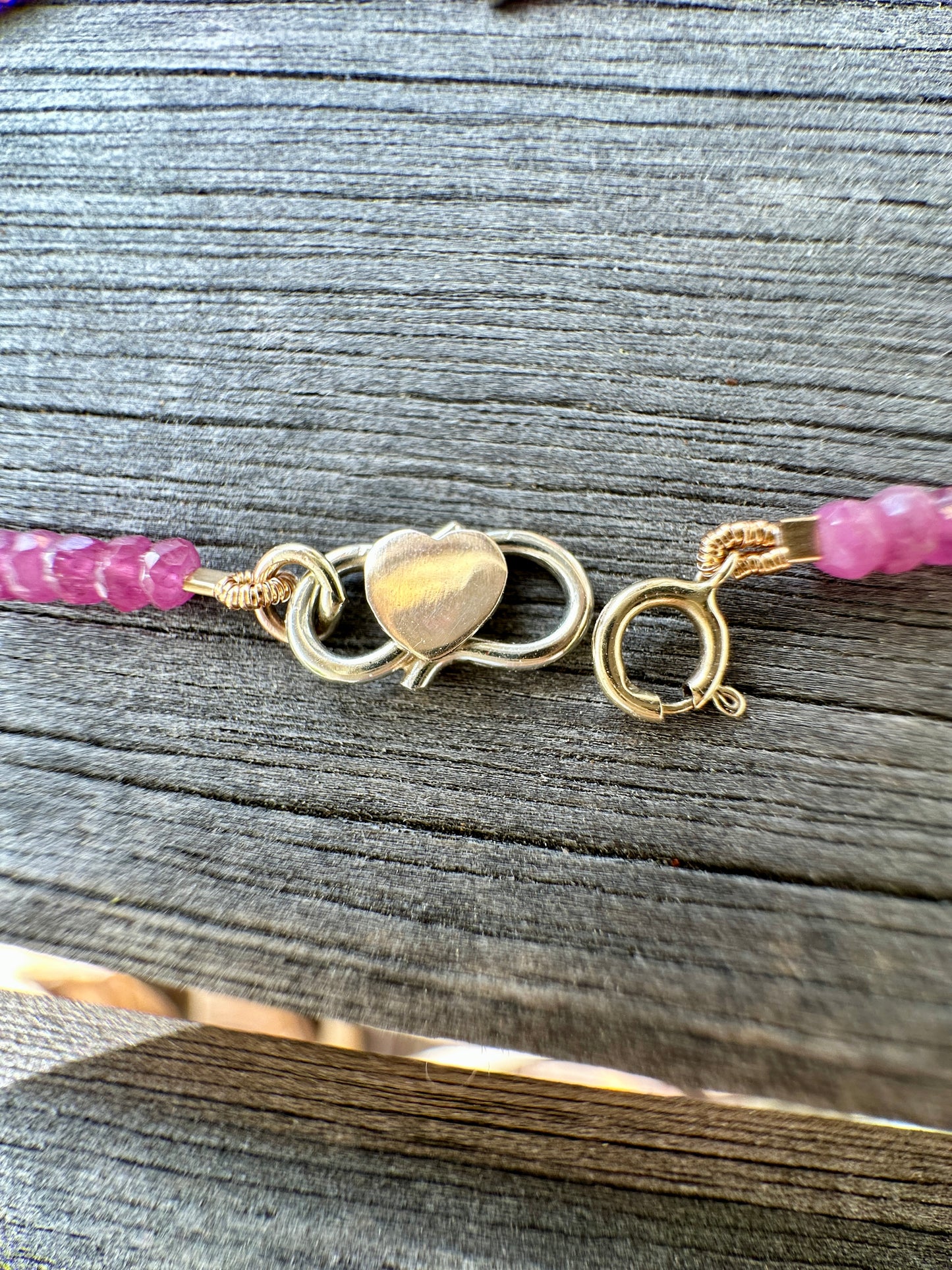 For Julie...Handmade Sweet Heart Bracelet of Pink Ruby's & 9k Gold.