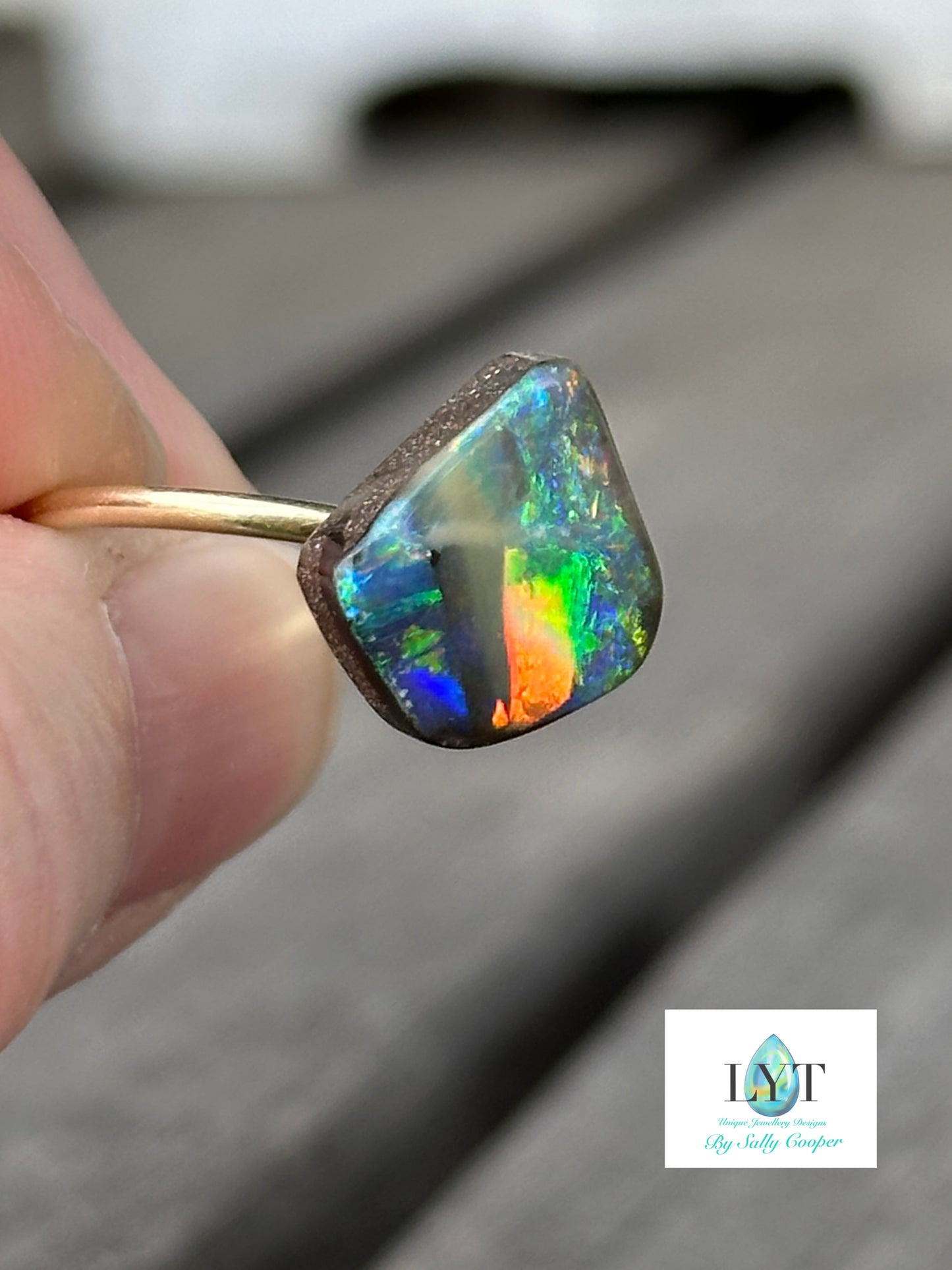 Vivid Multi Coloured Boulder Opal Ring