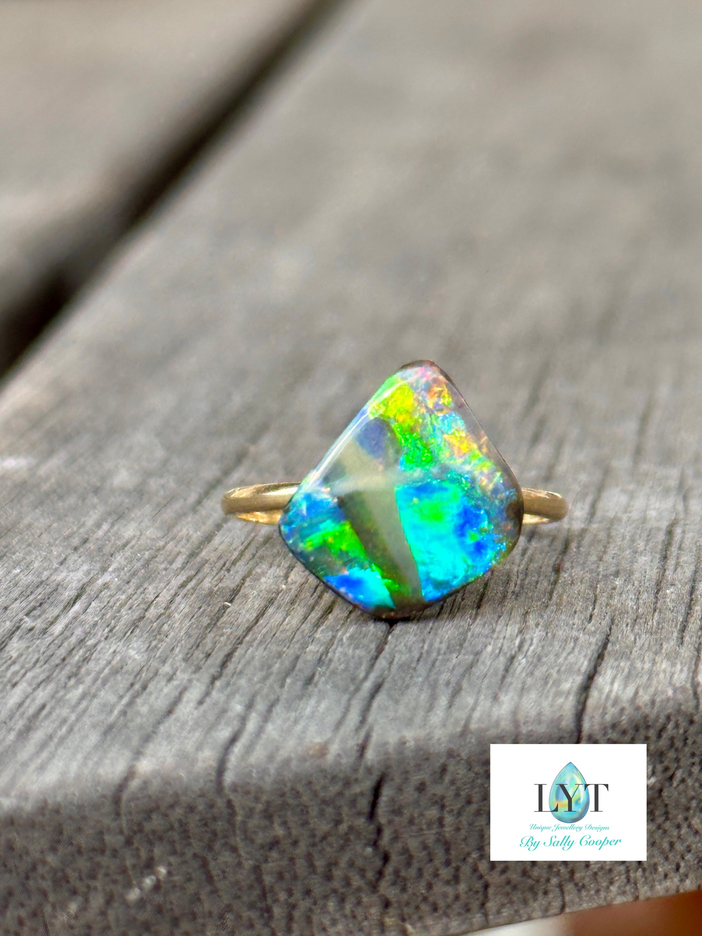 Vivid Multi Coloured Boulder Opal Ring