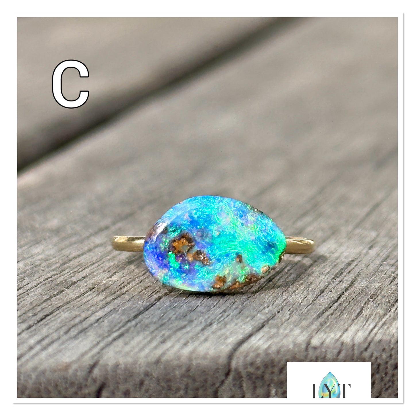 Bay of Blues and Green Boulder Opal rings
