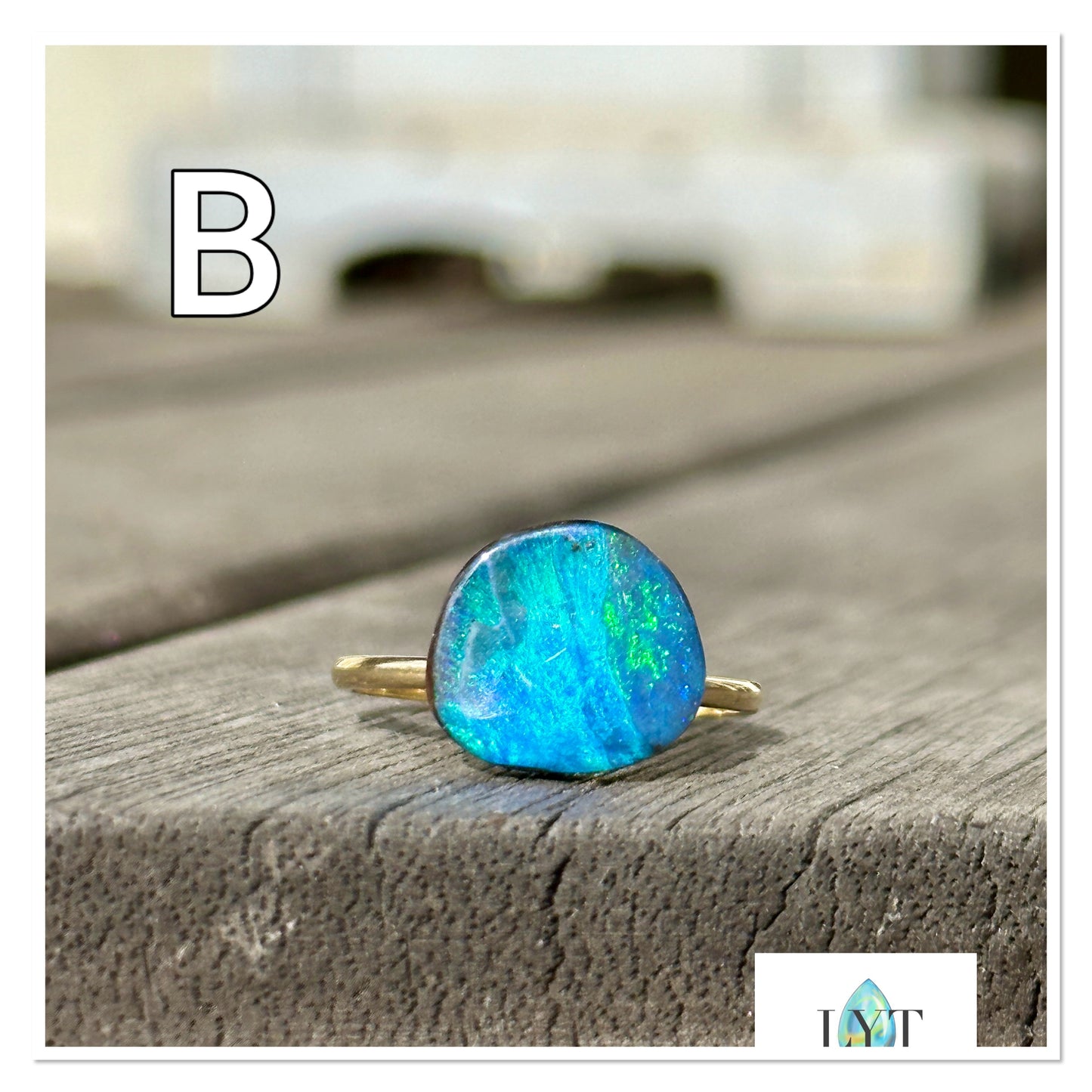 Bay of Blues and Green Boulder Opal rings