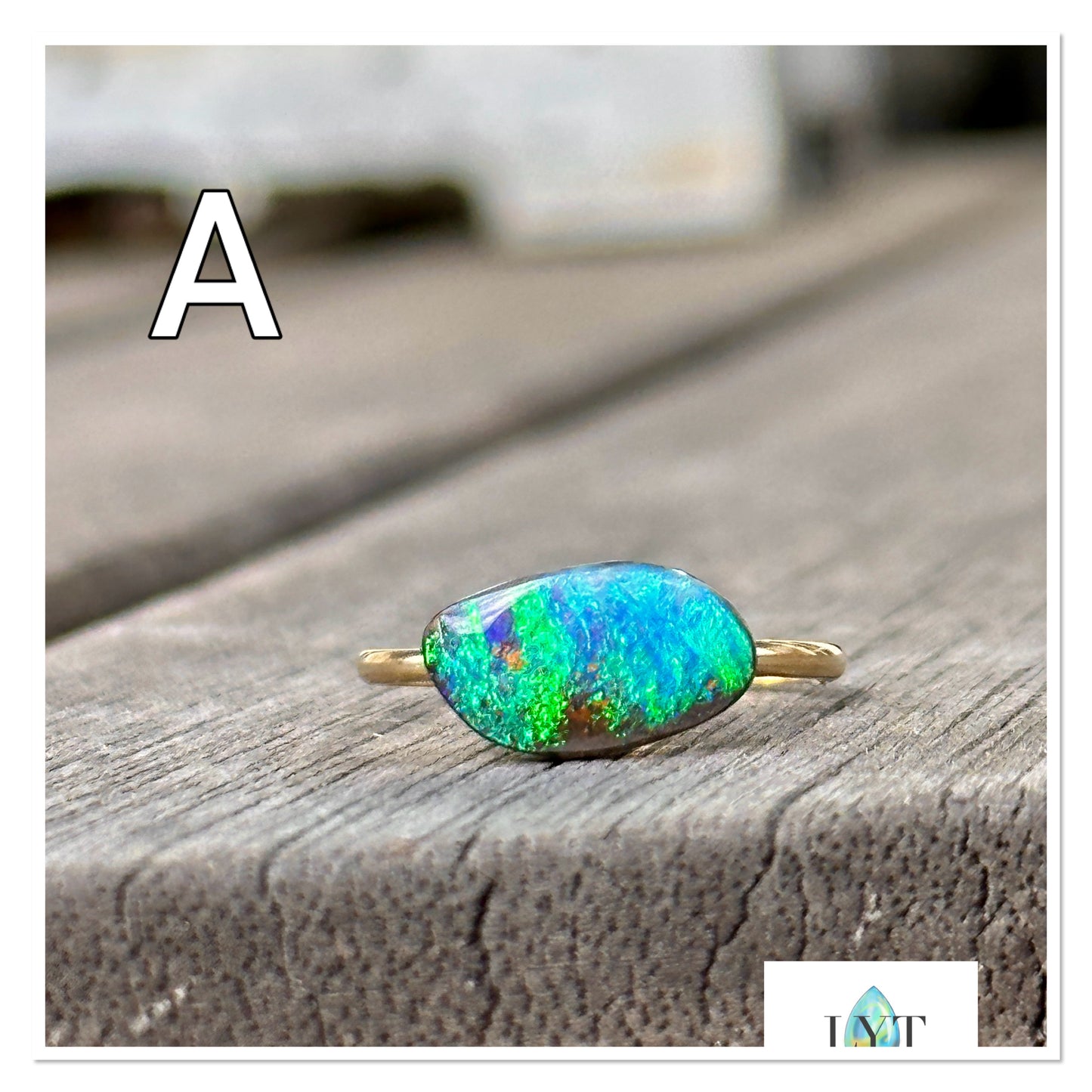 Bay of Blues and Green Boulder Opal rings
