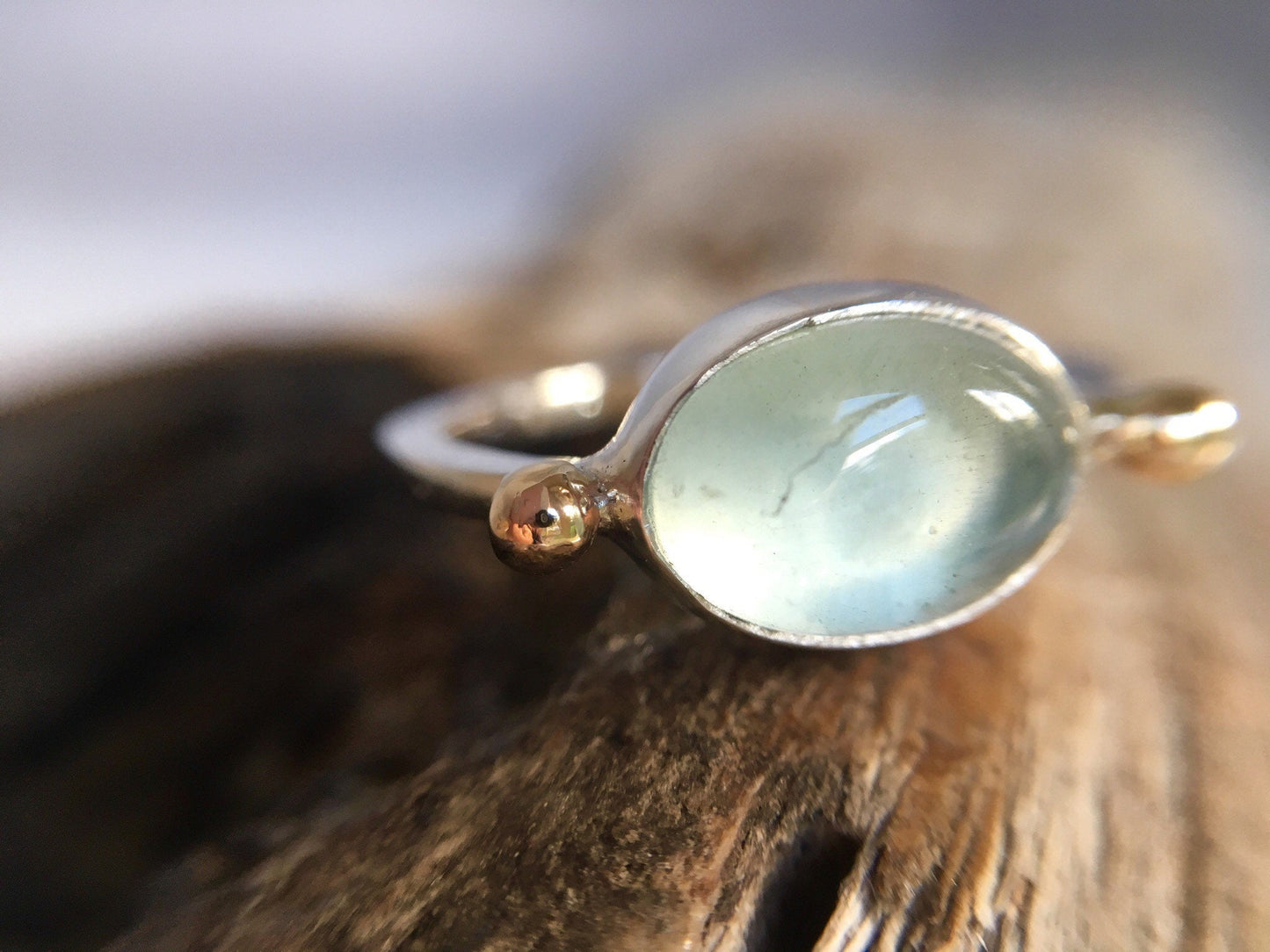 Solitare Aquamarine 9k Gold & Sterling Silver Ring