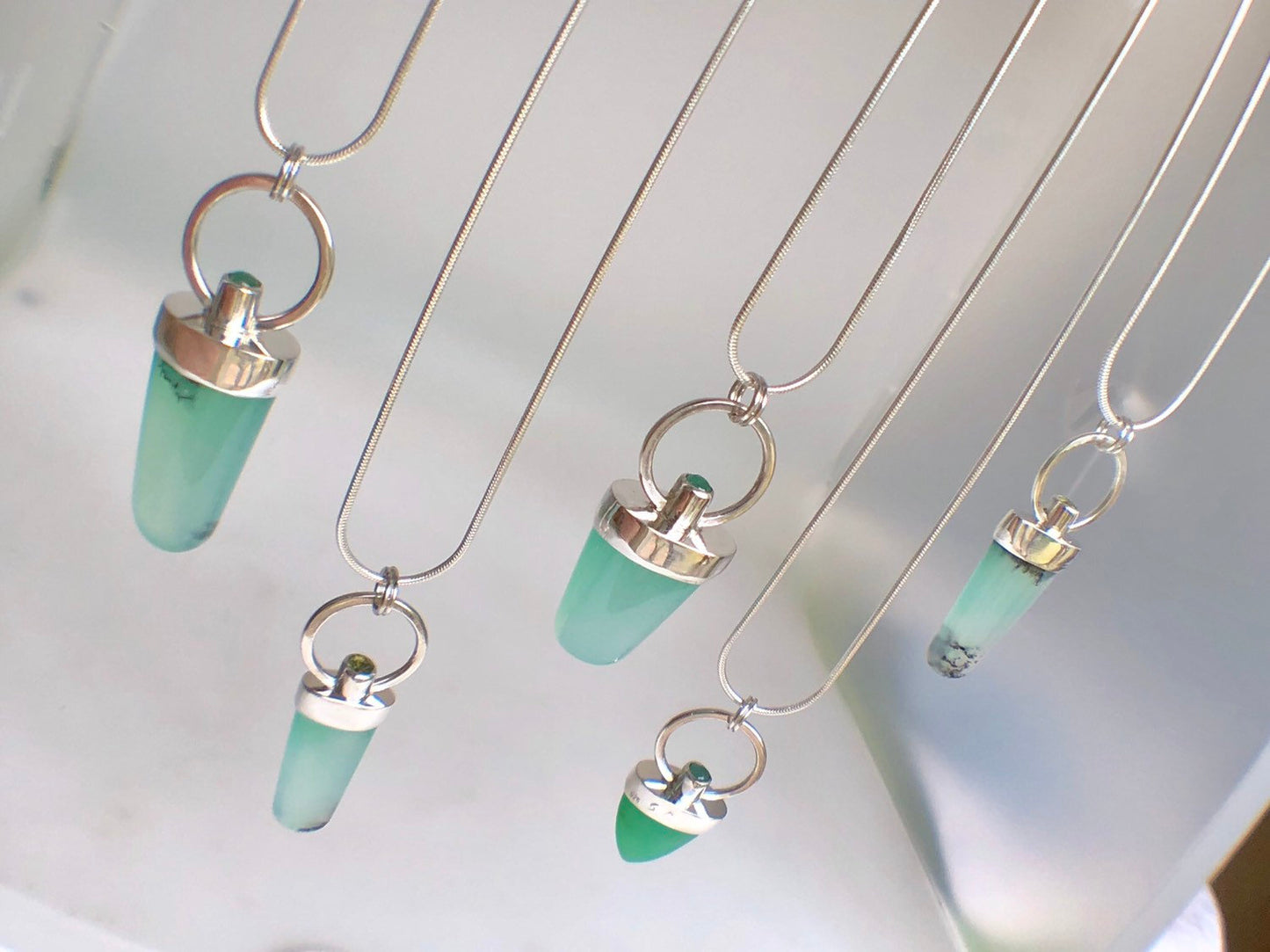 Handmade Chrysoprase Peridot Amulet Necklace In Sterling Silver
