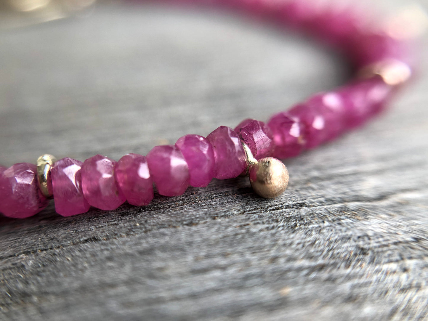 For Julie...Handmade Sweet Heart Bracelet of Pink Ruby's & 9k Gold.