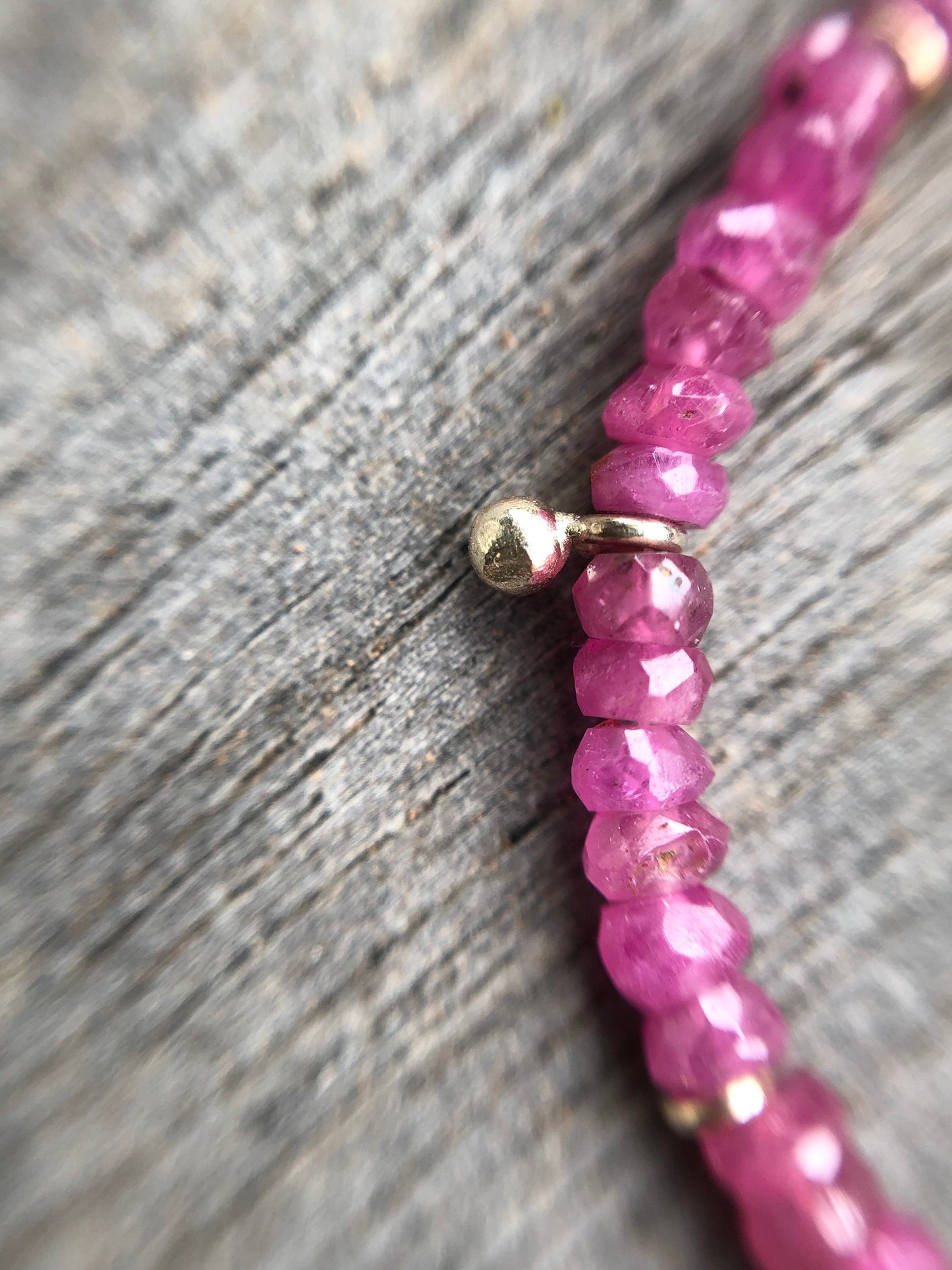 For Julie...Handmade Sweet Heart Bracelet of Pink Ruby's & 9k Gold.