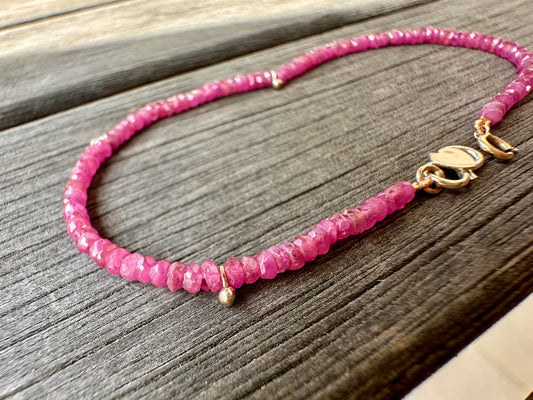 For Julie...Handmade Sweet Heart Bracelet of Pink Ruby's & 9k Gold.